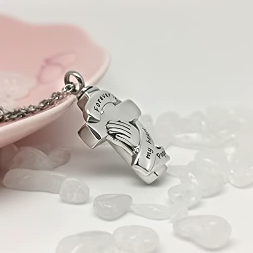 Praying Hands Urn Necklaces for Mom Dad Pet Ashes Crucifix Cremation Keepsake Memorial Pendant Jewelry Forever in My Heart Brother