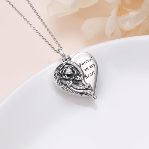 925 Sterling Silver Rose Angel Wing Urn Necklace for Ashes for Women