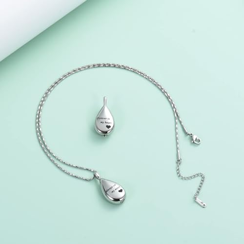 Yinplsmemory Teardrop Urn Ashes Necklace for Women Men Always In My Heart Urn Locket Pendant Ashes Keepsake Memorial Cremation Jewelry