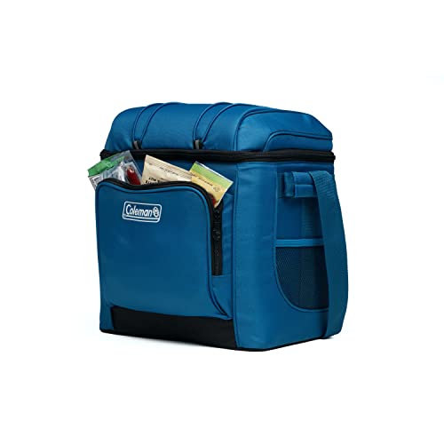Coleman Chiller Insulated Soft Cooler, Leakproof 9/16/30 Can Cooler with 12+ Hour Ice Retention, Made with Recycled Materials, Great for Lunch, Camping, Beach, Pool, Sports, & More Blue 30 Can