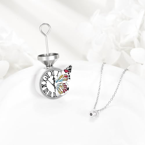 VONALA Butterfly Urn Necklace 925 Sterling Silver Clock Cremation Urn Memorial Pendant Necklace Urn Keepsakes Cremation Jewelry for Ashes