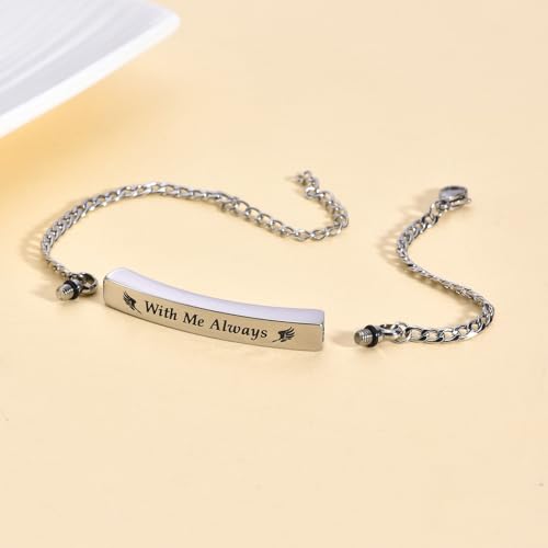 RIPFEVURN Bar Cremation Jewelry Urn Bracelet for Ashes for Women Men Memorial Ashes Keepsake With Me Always Link Bracelet Silver-Link Chain