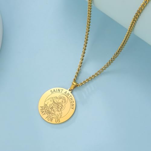 Amaxer Saint Necklace for Men Stainless Steel Religious Protector Medal Religion Protection Jewellery Gifts Pendant Necklaces for Women Men Gold Saint Anthony