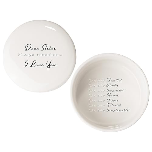 Gifts for Sister from Sister, Ceramic Trinket Box, Personalized Round Jewelry Box for Ring and Bracelet, Friends Birthday Sisters, Gift for Sisters Christmas Women, Birthday Keepsake Gift from Sisters DEAR SISTER