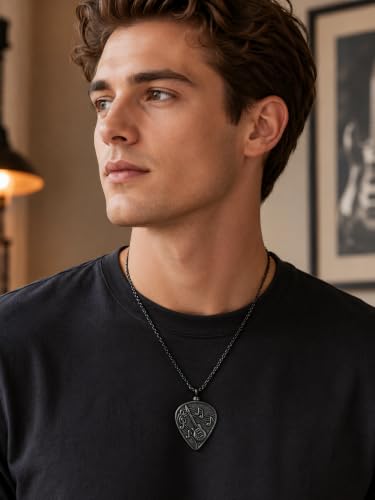 Guitar Pick Necklace Music Soundwave Guitar Pick Pendant with Music Note Jewelry Musicians Gifts 2-Black