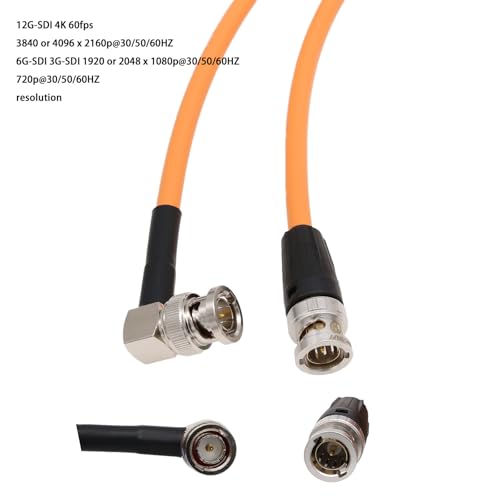 12G 6G SDI Video Cable 4K 60P 3840 4096 x2160p for Komodo Sony FX9 FX6 C500 Mark II Atomos Ninja V Camera Monitor, BNC to Right Angle BNC 75 ohm Coaxial Canare 1M Orange