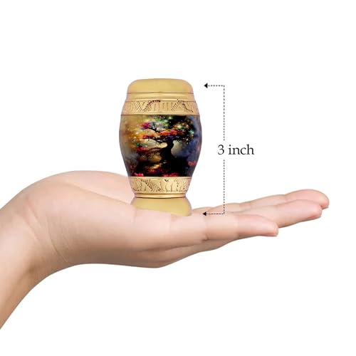 Small Heaven Tree Memorial Lovely Keepsake Urn Qnty 1 - Keepsake Urn for Human Ashes with 1 Velvet Box Bag - Mini Memorial Affordable Urn Golden 3.5" H X 2" W X 2" L