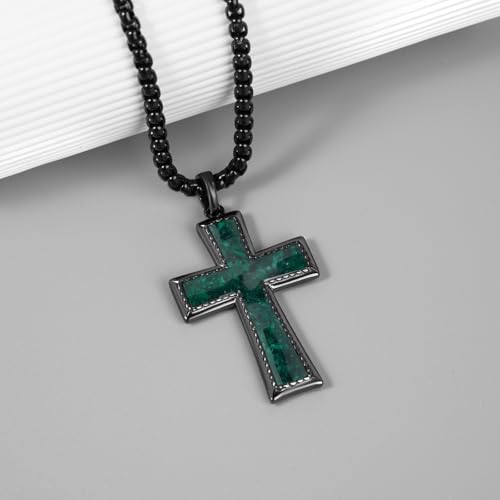 Black Cross Necklace 925 Sterling Silver Malachite Cross Necklace for Men Religious Jewelry Gifts for Men
