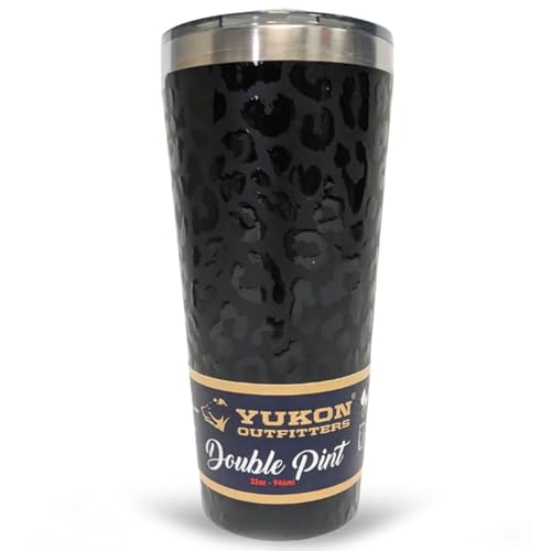 Yukon Outfitters 32oz Double Pint Insulated Tumbler Black Leopard 32 Ounces