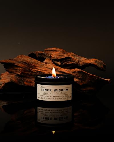 Inner Wisdom Candle – Lapis Lazuli Intuition Ritual | Third Eye Chakra | Clarity | Self-Trust | Spiritual Gift | Vegan Soy Crystal Candle (8 oz). Inner Wisdom