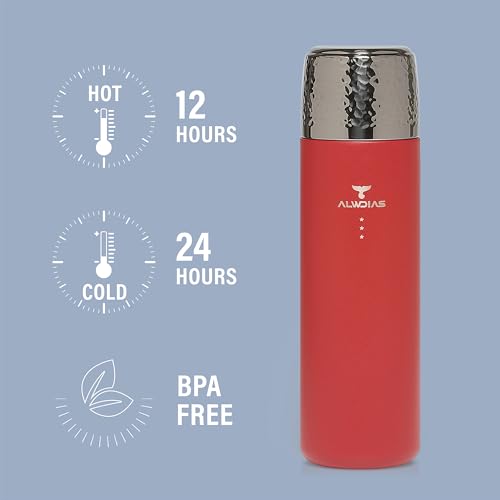 Thrista Vacuum Insulated Stainless Steel Flask, 16.9oz, Red