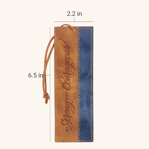 Christian Art Gifts Faux Leather Scripture Bookmark: Strong and Courageous Brown/Navy - Be Strong