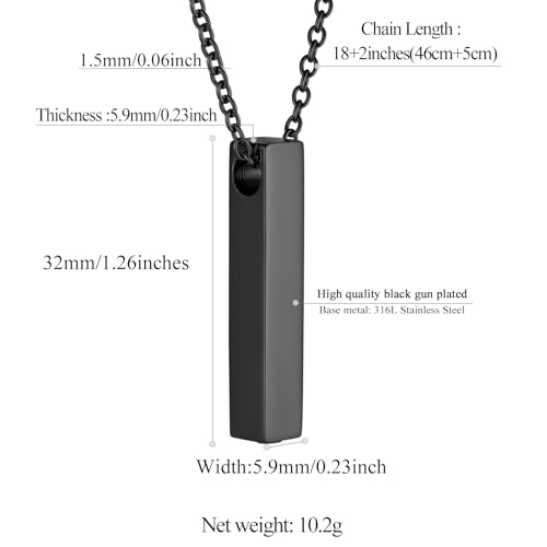 FindChic Personalized Urn Necklaces for Ashes Vertical Bar/Moon Cat/Sand Clock/Dog Claw Pendant Stainless Steel/18K Gold Plated/Black Waterproof Keepsake Cremation Jewelry with Funnel, with Gift Box 1. vertical bar (black) not customized