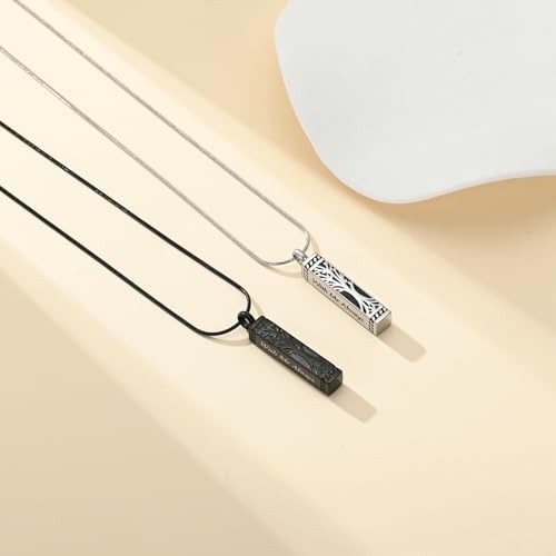 Tree of Life Cremation Jewelry for Men Women - 2 Pcs Cylinder & Heart Urn Necklaces for Ashes Stainless Steel Memorial Keepsake Pendant for Human Pet Ashes Silver&-Black