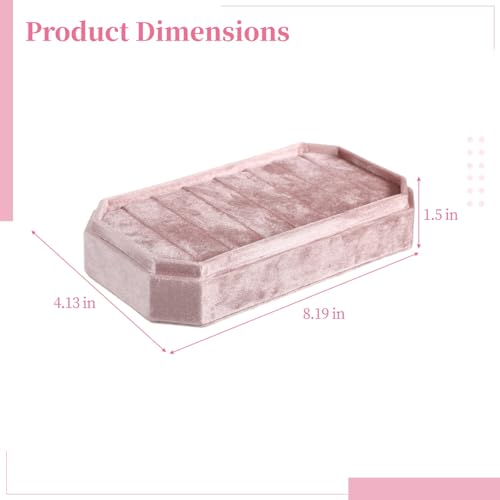 OMISTAR Velvet Ring Box Organizer, 7 Slots Ring Jewelry Display Case, Pink Velvet Ring Holder with Lid, 8.2 x 4.1 in Jewelry Storage Tray for Ear Studs and Rings