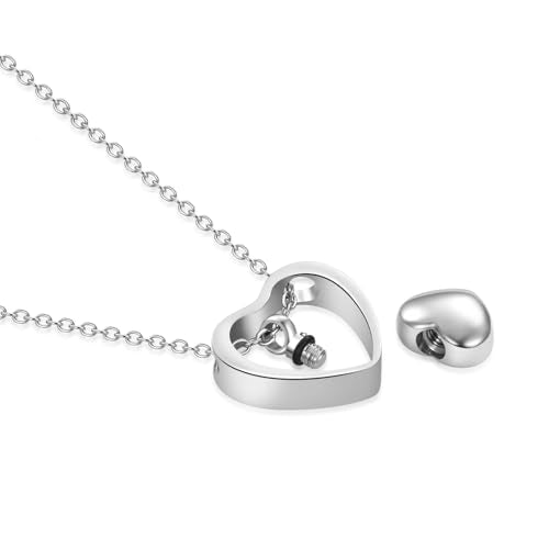 FGT Hollow Double Love Heart Urn Necklace for Women Cremation Memorial Jewellery for Ashes Keepsake Loved One Dog Cat