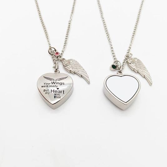 LYFLES Sublimation Blanks Heart Urn Necklace for Ashes With Angel Wings, Gems