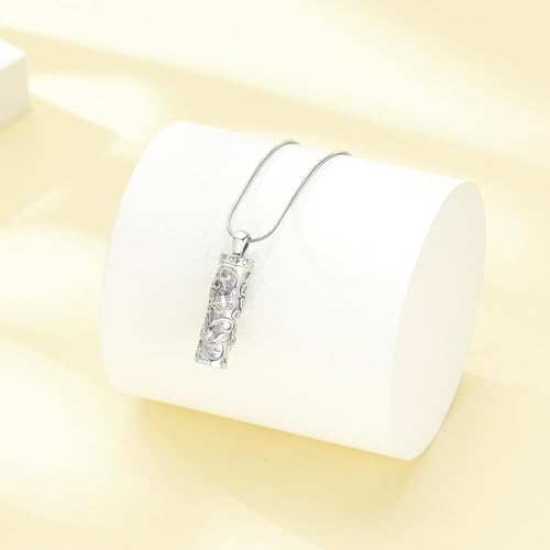 Cylinder Butterfly Urn Ashes Necklace for Women Men Cremation Jewelry of Loved Ones Memorial Vial Pendant Keepsake Jewellery Silver