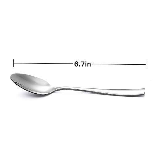 Eslite 24-piece stainless steel teaspoons, 6.7 inches long, with a sleek polished finish, ideal for tea and dessert servings.