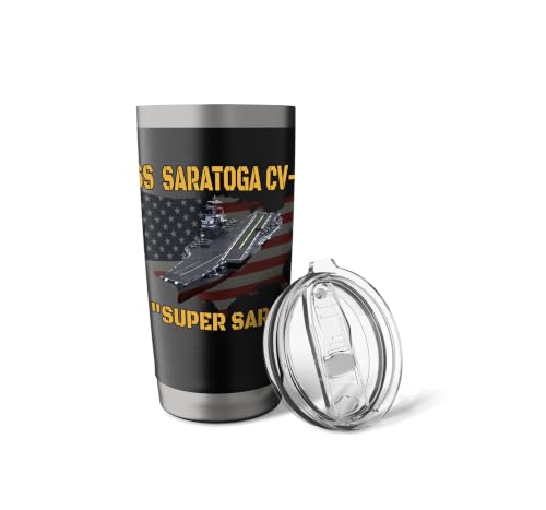 Aircraft Carrier USS Saratoga CV-60 Veterans Day Fathers Day Stainless Steel Insulated Tumbler Black 20 Ounces