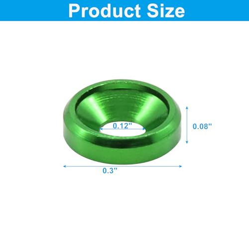 PHITUODA M3 green aluminum flat countersunk washers, 8mm, 60 pack