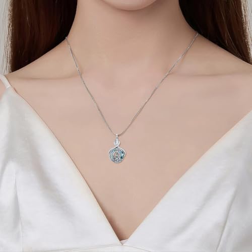 TOUPOP Wolf Urn Necklace Sterling Silver Crystal Urn Necklace for Ashes Cremation Jewelry for Ashes Memory Jewelry for Women Blue Crystal