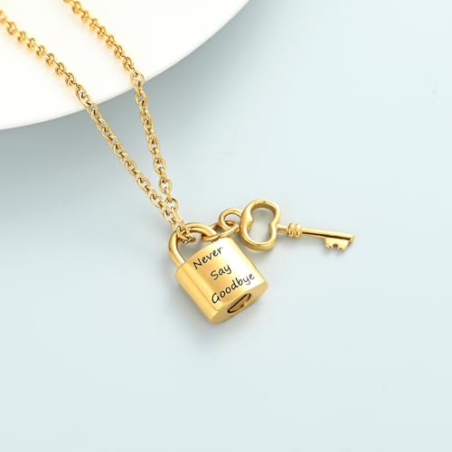Imrsanl Padlock Cremation Jewelry Urn Necklace for Ashes Gold