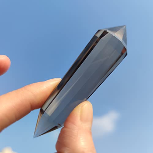 7cm 12 Sided Facet Smokey Crystal Vogel Smoky Double Terminated Wands Rock Quartz Point Reiki Healing Stone DT for Spiritual Meditation Energy Generator Gemstone Stick Cristal Wond for Chakra Gift