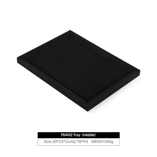 Microfiber Jewelry Display Tray Ring Earring Necklace Bracelet Watch Storage Plate Drawer Insert Vanity Countertop Retail Showcase Jewelry Organizer Tray (Black, 11.8 × 9.1 in) Black