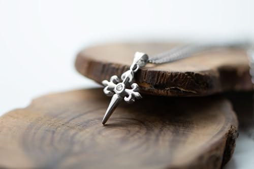 925 Sterling Silver and White Cubic Zirconia Pendant - Way of Saint James Cross, Camino of Santiago (13 MM x 20 MM)