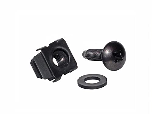 RackGold black 10-32 cage nuts and screws with washers, 25-pack, USA made
