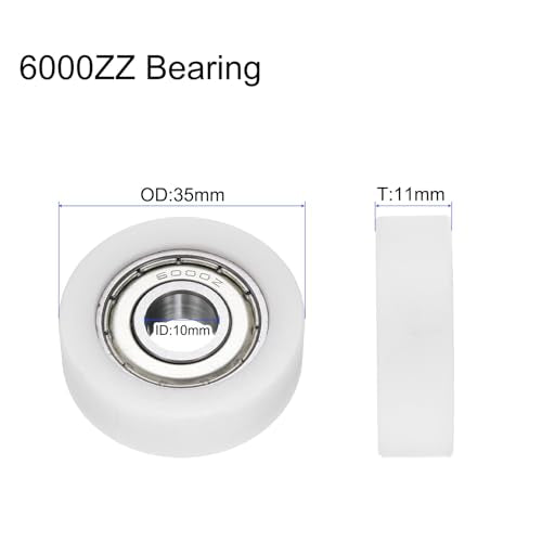 sourcing map 4Pcs Ball Bearing Guide 10 x 35 x 11mm Double Shielded POM Roller Bearings, Flat Pulley Wheel for Furniture, Hardware Accessories, White 4