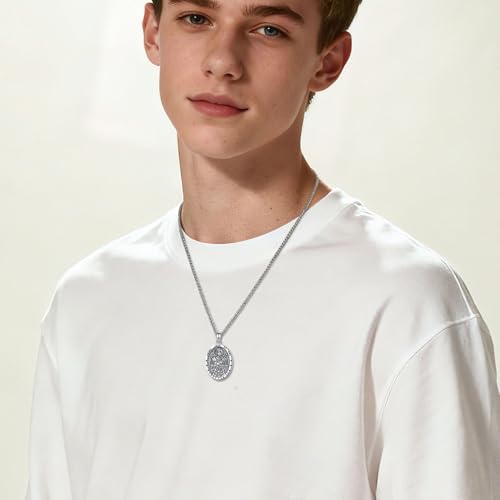 INFUSEU Catholic Religious Pendant Necklaces for Men Women, Saint Michael Christopher Benedict Crucifix Faith Jewelry, 22-24 Inch Chain St Joan of Arc Silver
