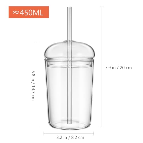UPKOCH 2 Pcs Glass Cups with Lids and Straws Coffee Tumblers Heat Resistant Milk Cup Clear Drinking Glasses for Bubble Tea Smoothie Coke Soda Home Office Bar 2PCS