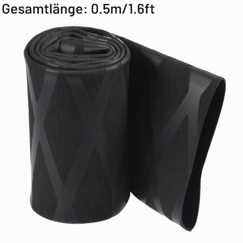 sourcing map 0.5 m Long Heat Shrink Tubing, 40 mm Diameter, 65 mm Flat Width, Shrink Ratio 2:1, Non-Slip Heat Shrink Tubing with Mesh Pattern, Heat Shrink Tube for Handles 40mm black