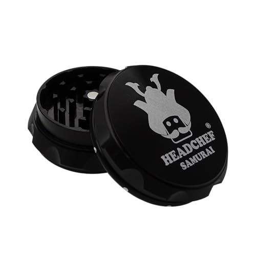 Headchef Samurai Herb Grinder, 62mm, 2-Part, Aluminium, Multiple Colours (Black) Black
