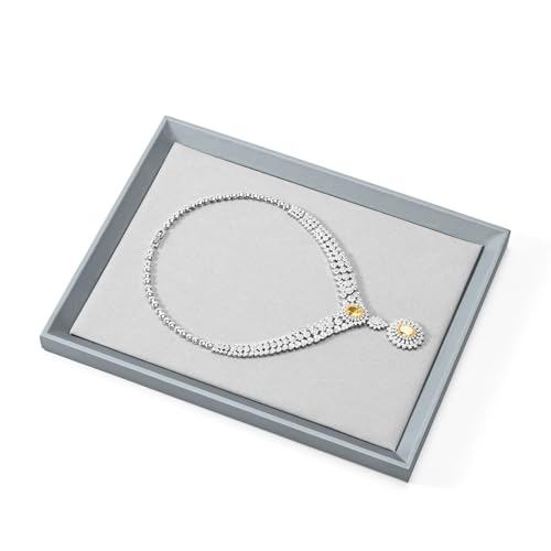 Oirlv luxury genuine leather jewelry tray with microfiber lining, stackable design, measuring 11.81"×9.06"×0.79" for organizing accessories.