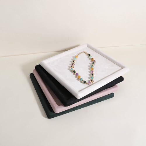 Square velvet Jewerly display tray, Jewelry storage organizer plate, Empty Jewelry showcase tray for Necklace Bracelet Ring Earring display stand holder (Cream-Large, 9.8 x 9.8 in) Cream Large