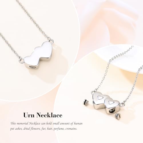 Minicremation Cremation Jewelry Urn Necklace for Ashes Double Heart Keepsake Pendant Gift for Women Funeral Memorial Urn Locket Silver