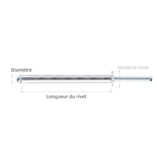 JIANDAXIN 30-piece aluminum extra long blind rivets, 1/4 x 1-37/64 inch (M6.4 x 40mm)