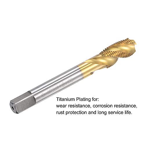 sourcing map M10 x 1 High Speed Steel Spiral Groove Tap | Titanium Coated Machine Tap 3 Flute Tapping Tool H2 Tolerance
