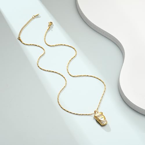 Imrsanl Coffee Cup Memorial Urn Necklace Cremation Jewelry for Ashes Gold
