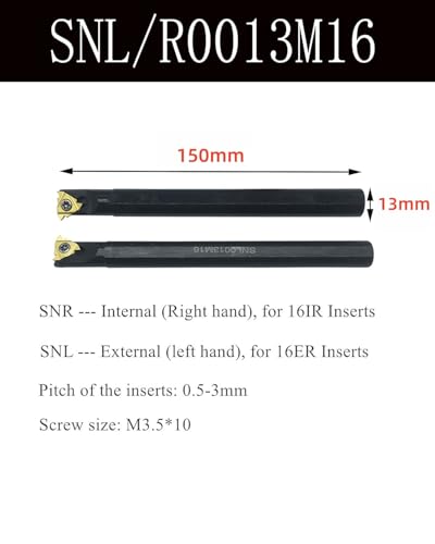 SNR0013M16 + SNL0013M16 Internal and External Tap Rotary Tool Holder with 5pcs 16IR AG60 + 5pcs 16ER AG60 Threading Inserts