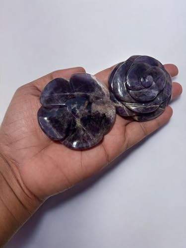 Amethyst Crystal Rose, Amethyst Hand Carved Flower, Crystal Flower, Handmade Crystal Hand Carved Rose, Home Decor Office Table Decor Reiki Healing Crystal Antique Showpeiece 50-60MM