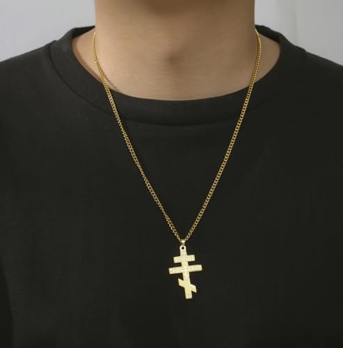 Russian Orthodox Cross Necklace IC XC NIKA Eastern Cross Jesus Christ Pendant Greek Byzantine Amulet Retro Religious Christian Jewelry Catholic Gift for Women Men gold 2