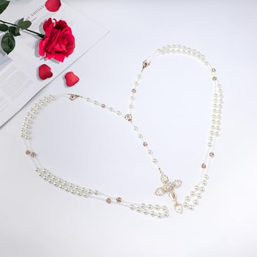 Lazo Para Boda,Wedding Lasso for Ceremony Catholic,Lazos Para Boda Catolica,Lazos Para Bodas De Iglesia Para Novios,Pearls Rosary with Unity Cross for Wedding Ceremony,Lazo De Boda Para Los Novios