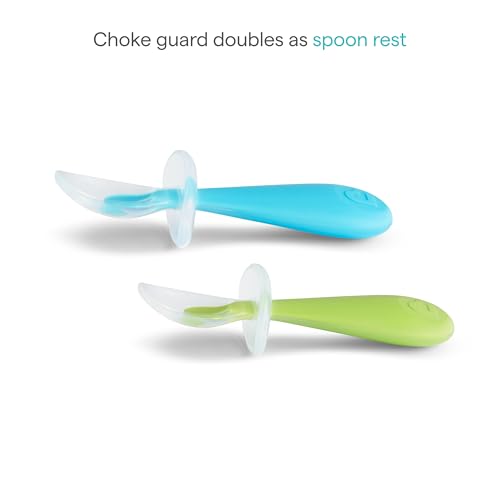 Munchkin® Silicone Scoop™ Trainer Spoons with Choke Guard for Baby Led Weaning, 4 Count, Blue/Green 1