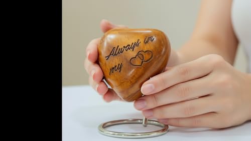 Wooden Heart Urn Keepsake Cremation Urn for Human pet Ashes Handcrafted Urn Heart Shaped - Perfect for Adults & Infants with Wooden Box & Stand 3 inch (Always in My Heart) Always in my Heart