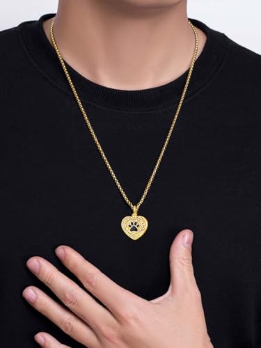 Pet Cremation Urn Necklace for Dog Cat Ashes 925 Sterling Silver 18K Gold Plated Paw Print Memorial Pendant Celtic Knot Keepsake Jewellery for Women Men 01B-Heart