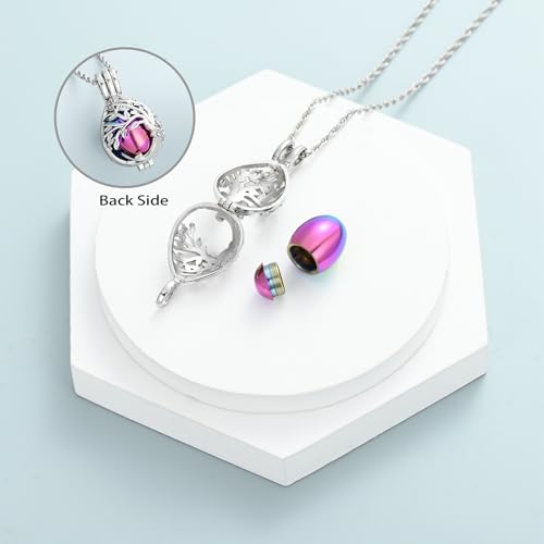 shajwo Tree of Life Teardrop Urn Necklace Rainbow